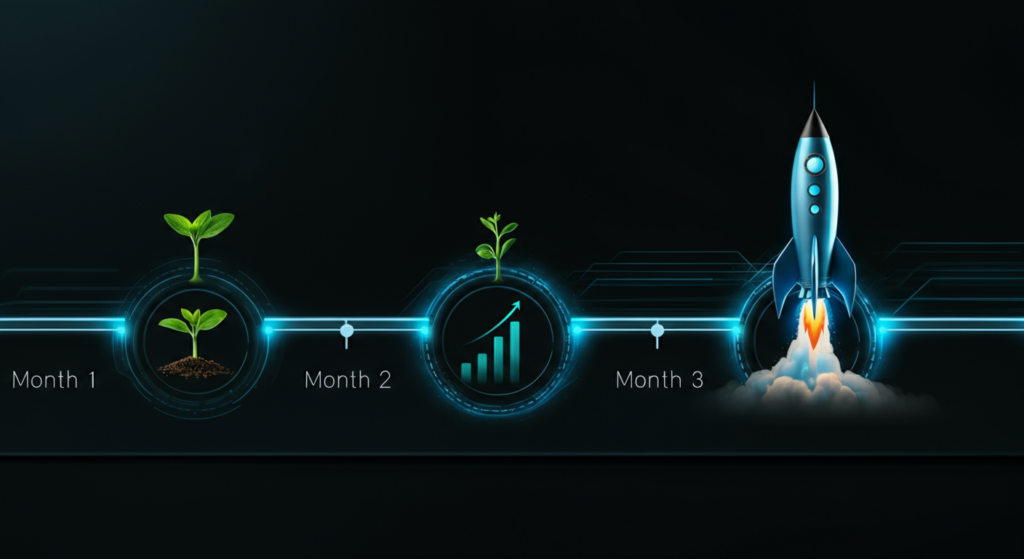 90-day paid ads ramp timeline three month milestones